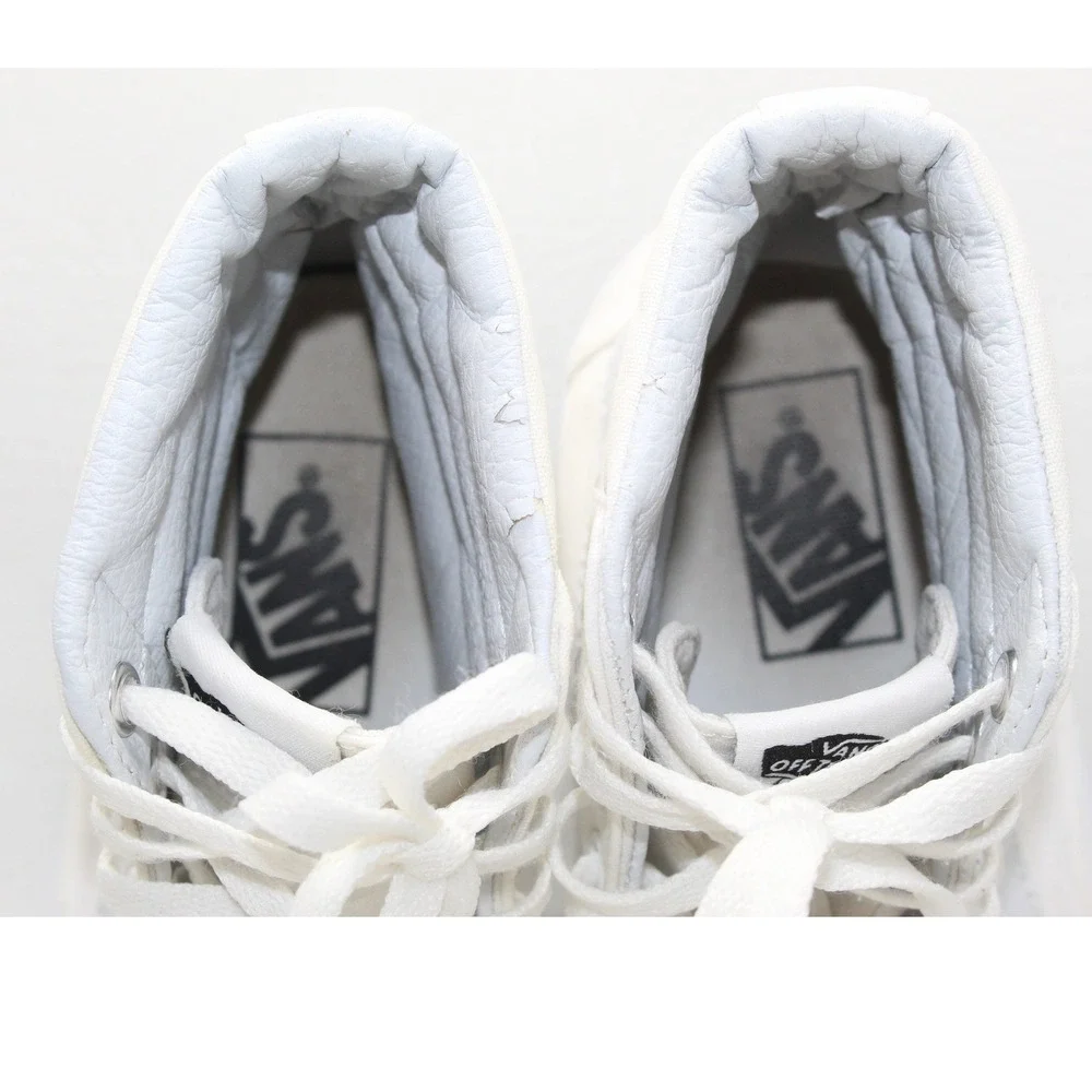 Vans Sk8-Hi High Top Sneakers White Canvas Leather Mens 5.5 Womens‎ 7.0 500714